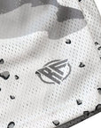 Close-up of RF-Wear Men's Mesh Desert Camo Shorts in White with RF logo