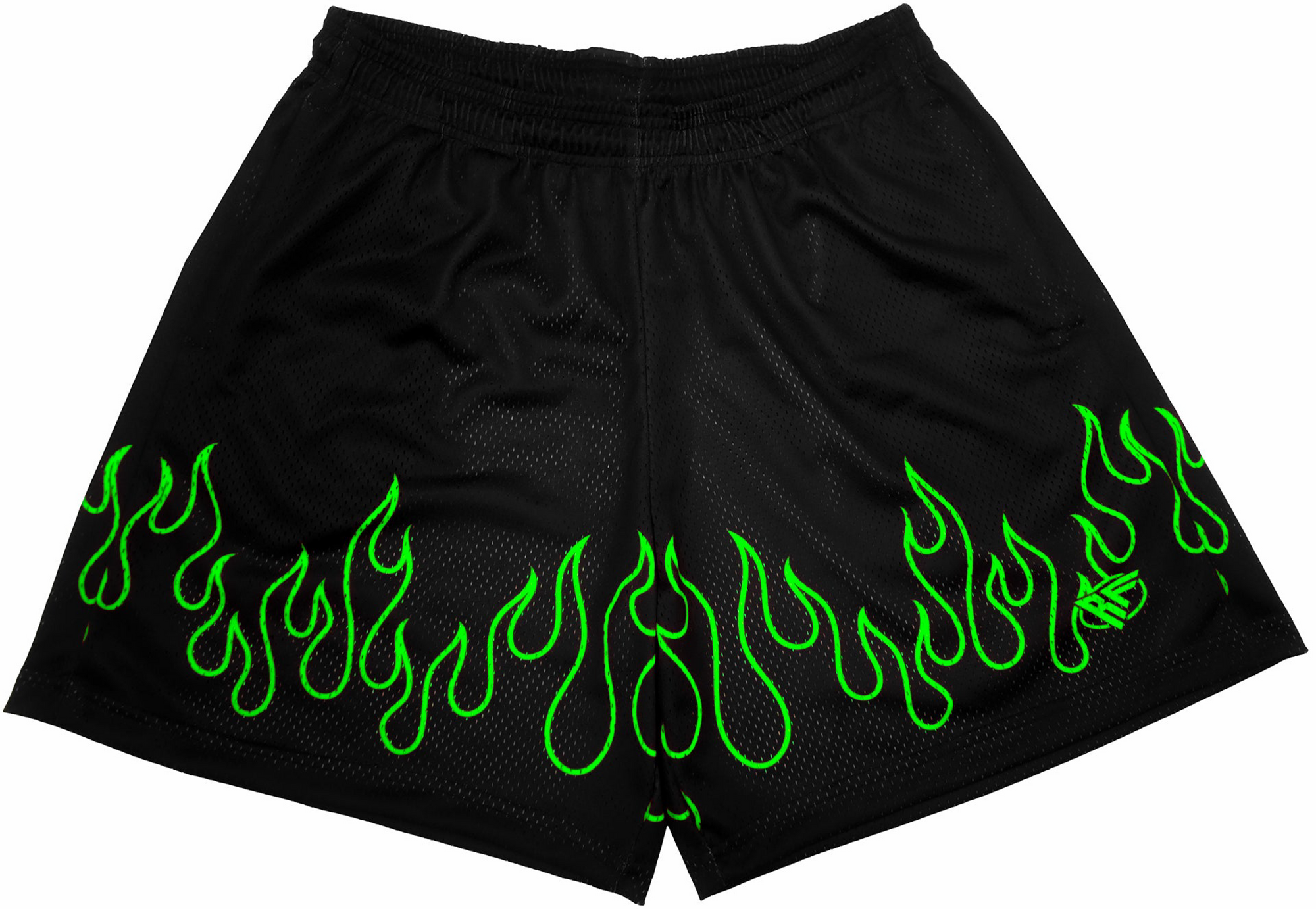 RF-Wear Men's Mesh Fire Shorts  in Black/Green