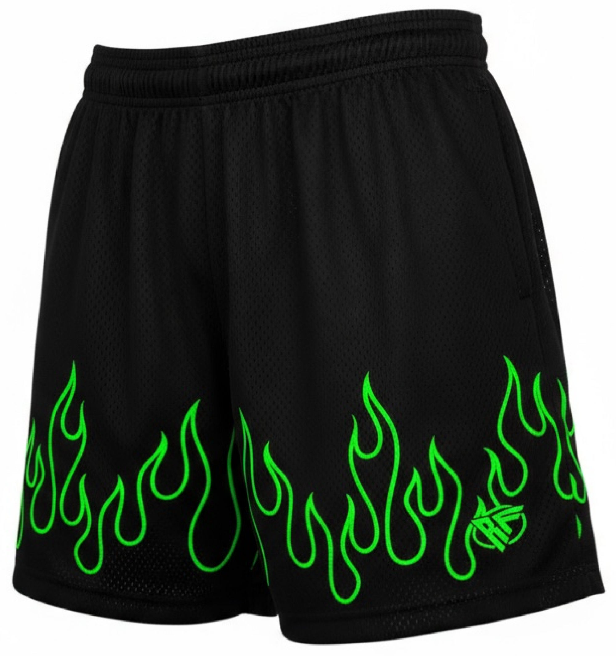 RF-Wear Men's Mesh Fire Shorts  in Black/Green