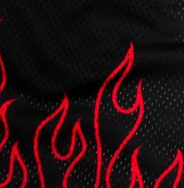 Close up of RF-Wear Mesh Fire Shorts - Black/Red
