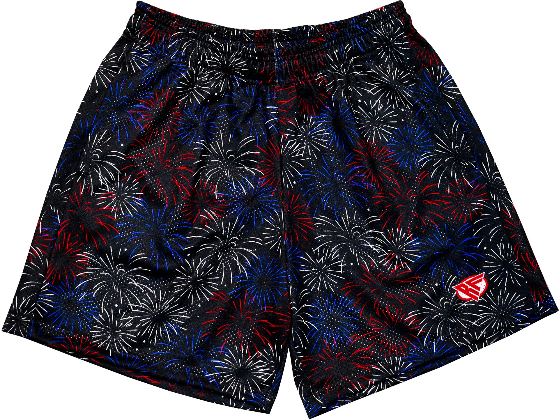RF-Wear Men's Mesh Fireworks Shorts in Black/Red/White/Blue