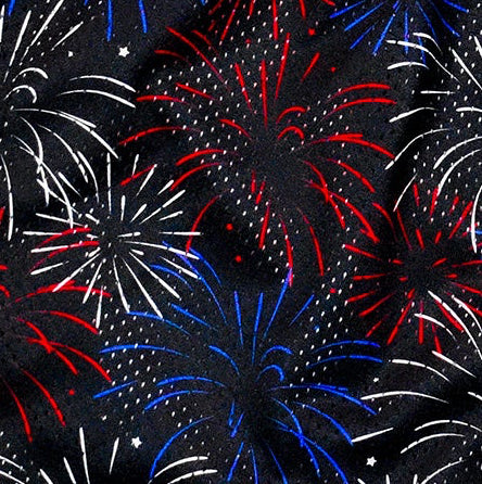 Close-up for RF-Wear Men's Mesh Fireworks Shorts in Black/Red/White/Blue