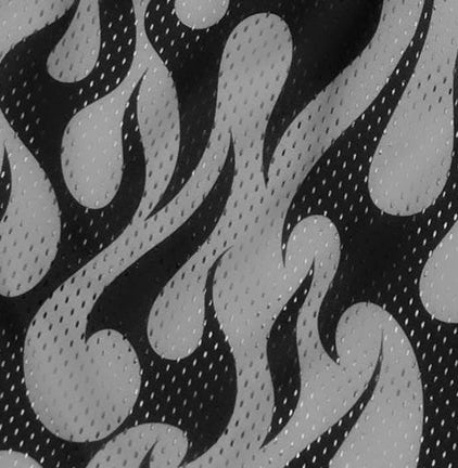 Close-up of RF-Wear Men's Mesh Flame Shorts in Black/Grey 