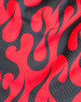 Close-up of RF-Wear Men's Mesh Flame Shorts in  Black/Red