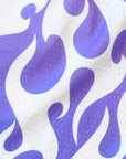 Close-up of RF-Wear Men's Mesh Flame Shorts in White/Purple 