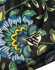 Close-up of RF-Wear Men's Mesh Floral Shorts in Black/Blue/Green/Yellow with RF logo