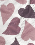 Close-up of RF-Wear Men's Mesh Heart Shorts in White/Purple 