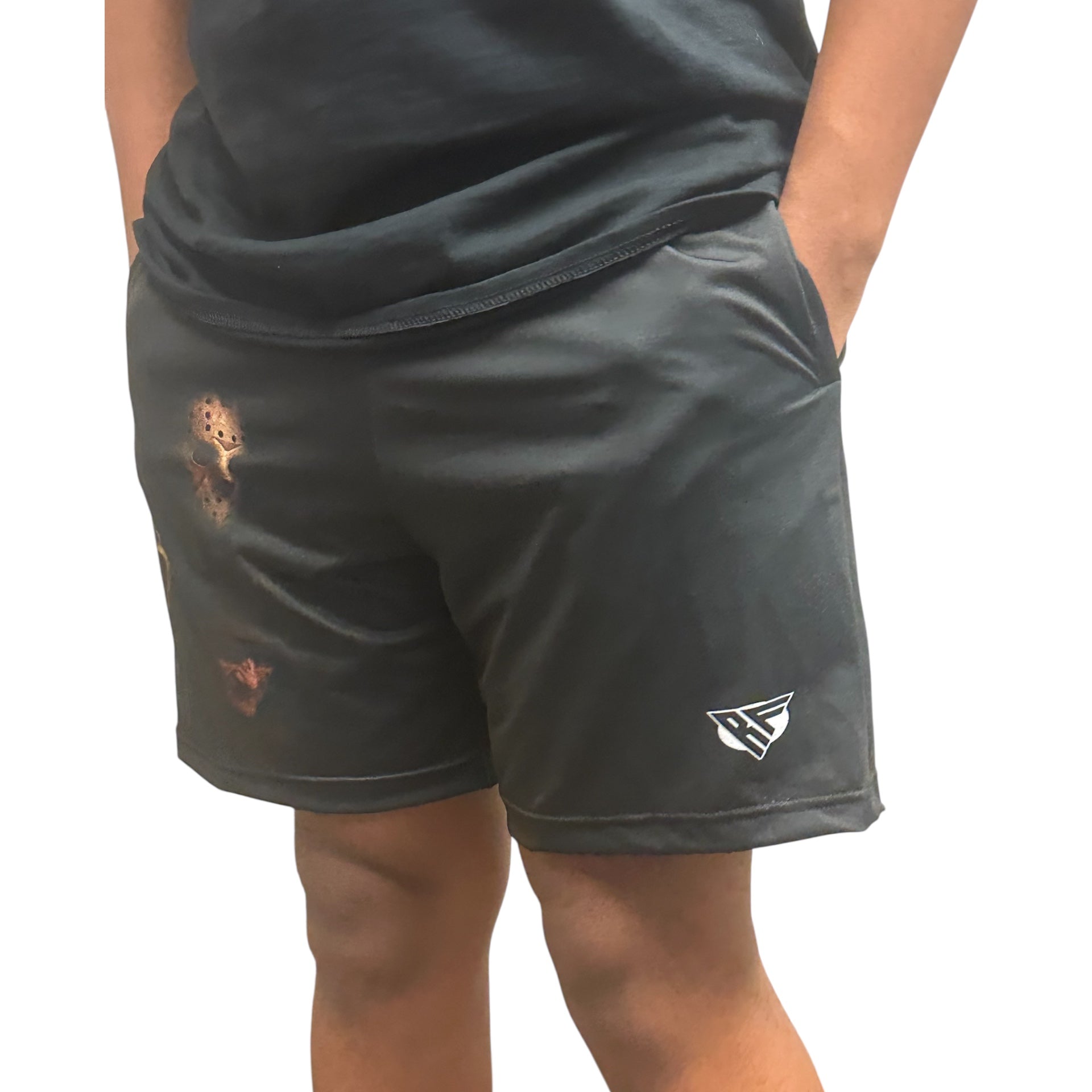 RF Wear Men&#39;s Mesh Horror Squad Shorts Black - Model Side View