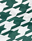 Close-up of RF-Wear Men's Mesh Houndstooth Shorts in Green/White