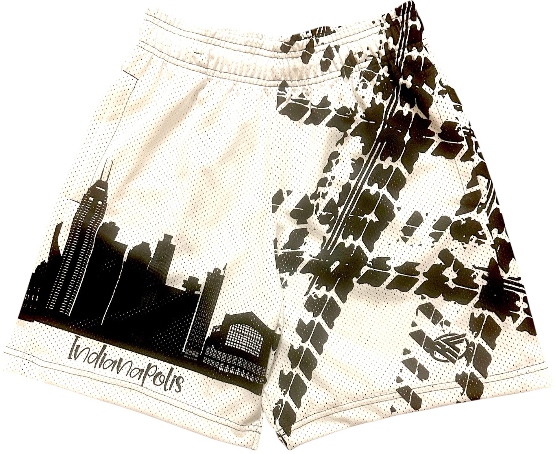 RF Wear Men's Mesh Indianapolis Cityscape Shorts - Black/White 