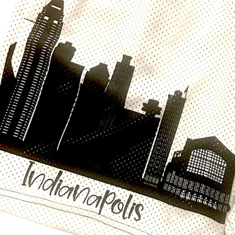 RF Wear Men's Mesh Indianapolis Cityscape Shorts - Black/White - Close Up