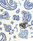Close-up of RF-Wear Mesh Kansas City Cityscape Shorts in Blue/White with RF logo