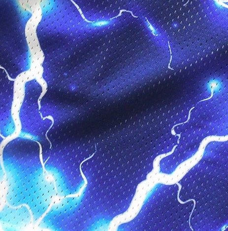 Close-up of RF-Wear Men's Mesh Lightning Shorts in Blue 