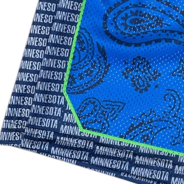 Close-up of RF-Wear Men's Mesh Minnesota Paisley Basketball Shorts in Blue