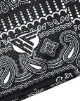 Close-up of RF-Wear men's mesh mismatch bandana Shorts in Black with RF logo. 