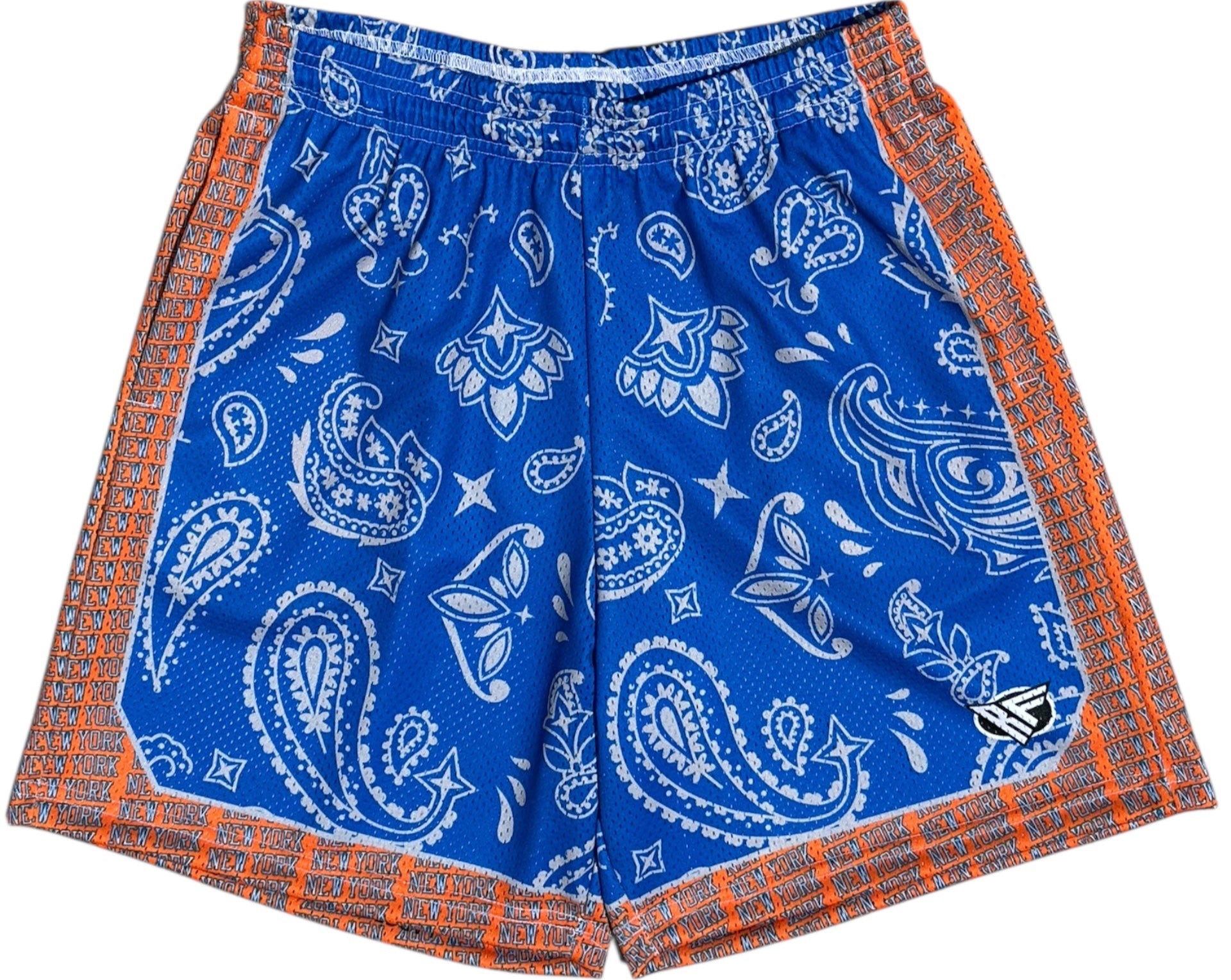 RF-Wear Men's Mesh New York Paisley Basketball Shorts in  Blue/Orange/Black