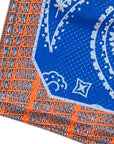 Close-up of RF-Wear Men's Mesh New York Paisley Basketball in Blue/Orange/Black