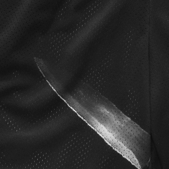 Close-up of RF-Wear Men's Mesh Horror One Face Boogeyman Shorts in Black