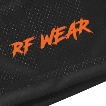 Close-up of RF-Wear Men's Mesh Horror One Face Boogeyman Shorts in Black with RF WEAR logo