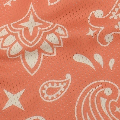 Close-up of RF-Wear Men's Mesh Paisley Shorts in Apricot/Cream