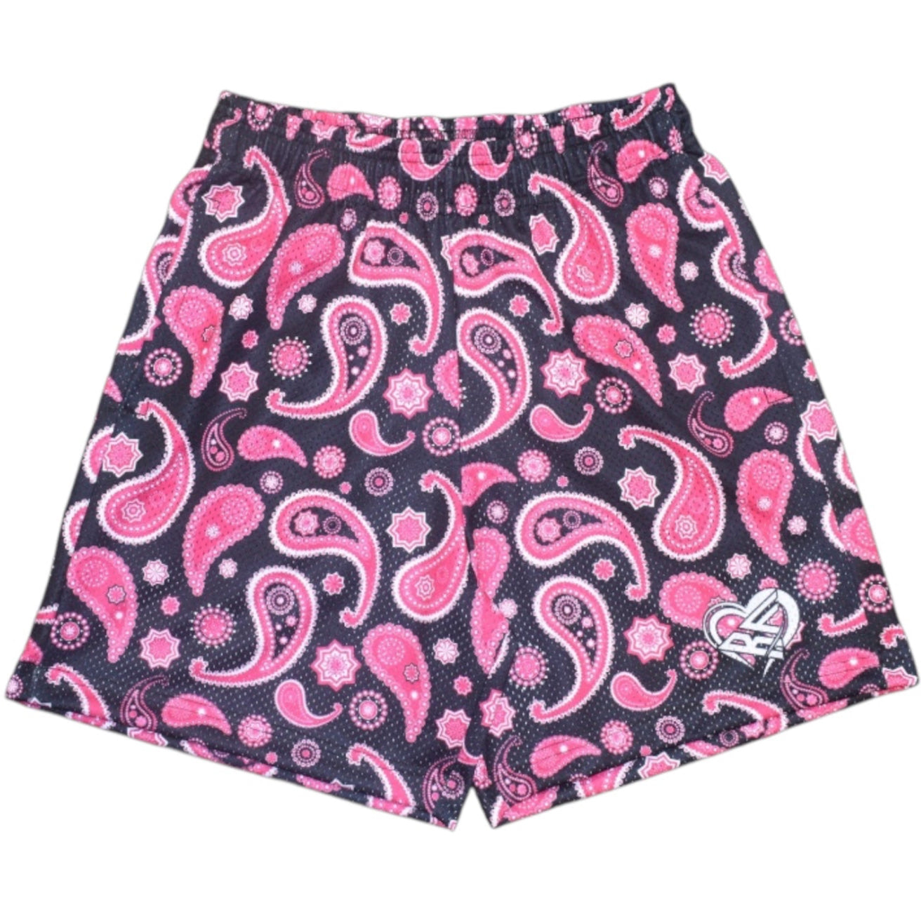 RF Wear Men's Men's Mesh Paisley Shorts - Black/Pink - Close Up