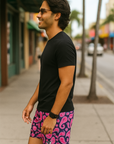 RF Wear Men's Mesh Paisley Shorts - Black/Pink - Model Side View