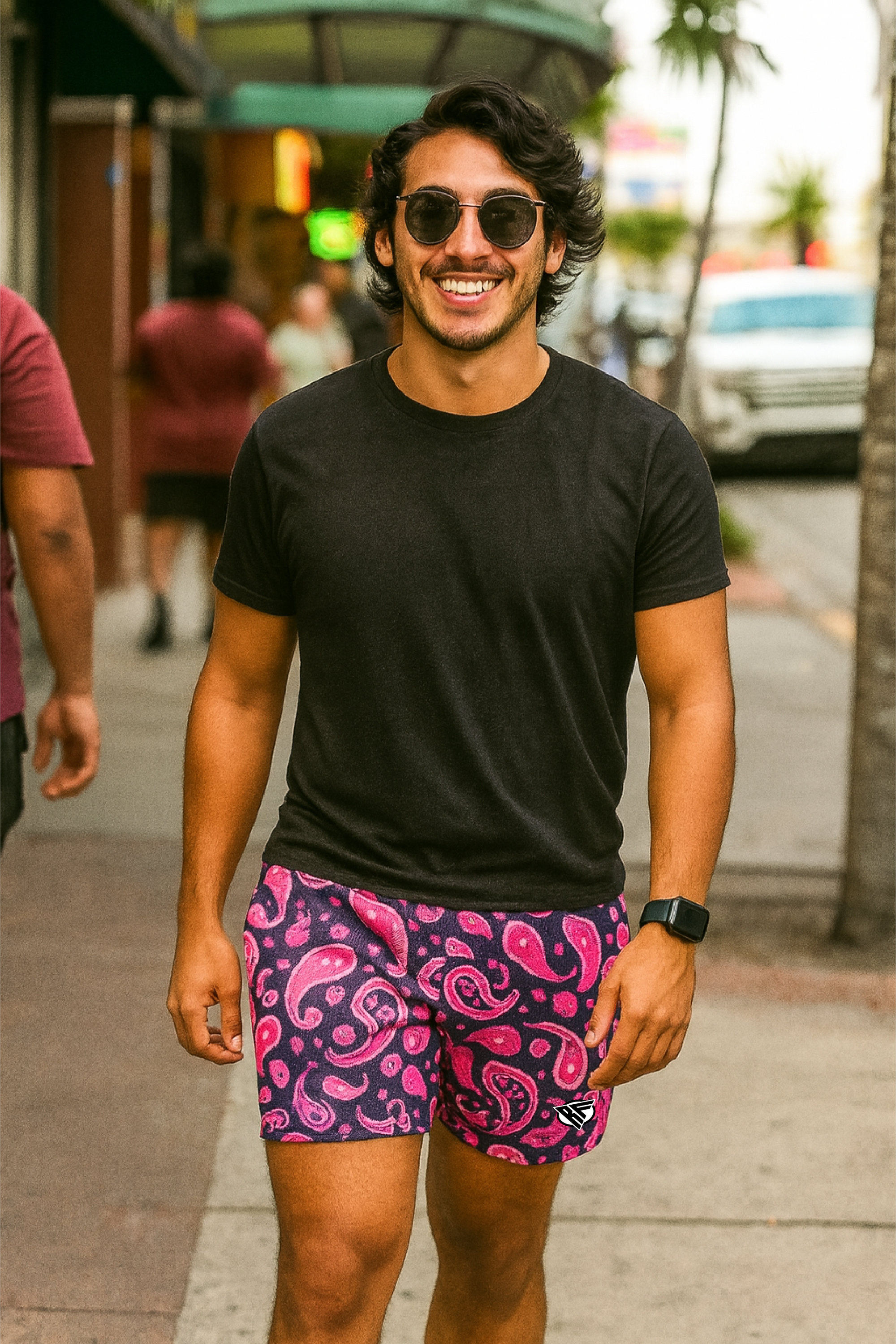 RF Wear Men's Paisley Shorts - Black/Pink - Model Front View