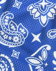 Close-up of RF-Wear Men's Mesh Paisley Shorts in Blue/White 