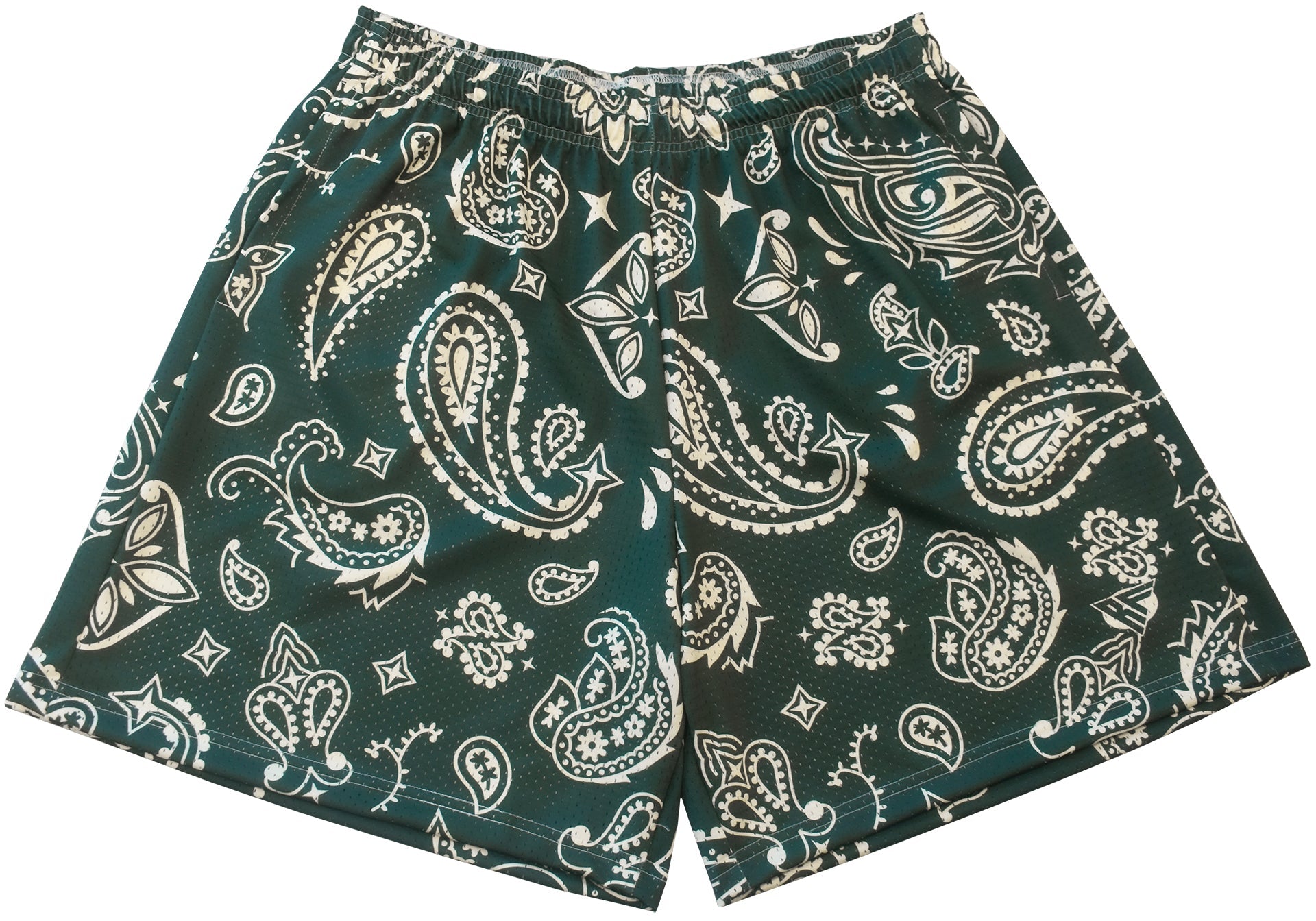 RF-Wear Men's Mesh Paisley Shorts in Pine-Green/Cream