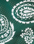 Close-up of RF-Wear Men's Mesh Paisley Shorts in Green/White 
