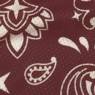Close-up of RF-Wear Men's Mesh Paisley Shorts in Merlot/Cream