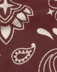 Close-up of RF-Wear Men's Mesh Paisley Shorts in Merlot/Cream