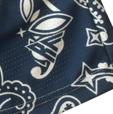 Clodr-up of RF-Wear Men's Mesh Paisley Shorts in Navy/Cream with RF logo