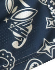 Clodr-up of RF-Wear Men's Mesh Paisley Shorts in Navy/Cream with RF logo