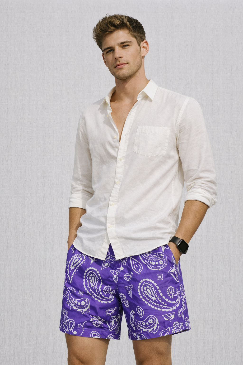 RF-Wear Men's Mesh Paisley Shorts in Purple/White