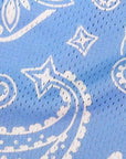 Close-up of RF-Wear Men's Mesh Paisley Shorts in Sky-Blue/White