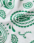 Close-up of RF-Wear Men's Mesh Paisley Shorts in White/Green 