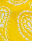 Close-up of RF-Wear Men's Mesh Paisley Shorts in Yellow/White