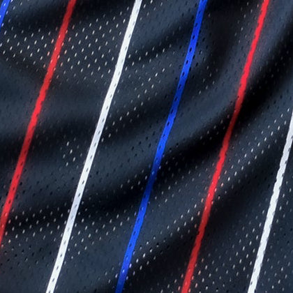 Close-up of RF-Wear Men's Mesh Kansas City Cityscape Shorts in  Black/Red