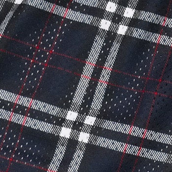 Close-up of RF-Wear Men's Mesh Tartan Plaid Shorts in Navy