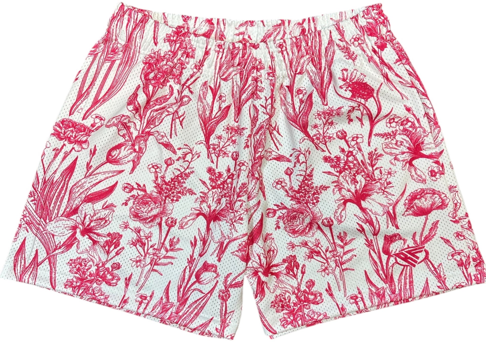 RF-Wear Men's Mesh Floral Porcelain Shorts in White/ Fuchsia