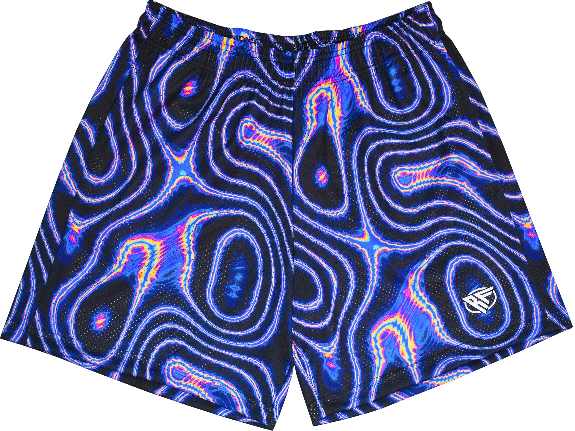 RF-Wear Men's Mesh Psychedelic Shorts in Black/Multicolor