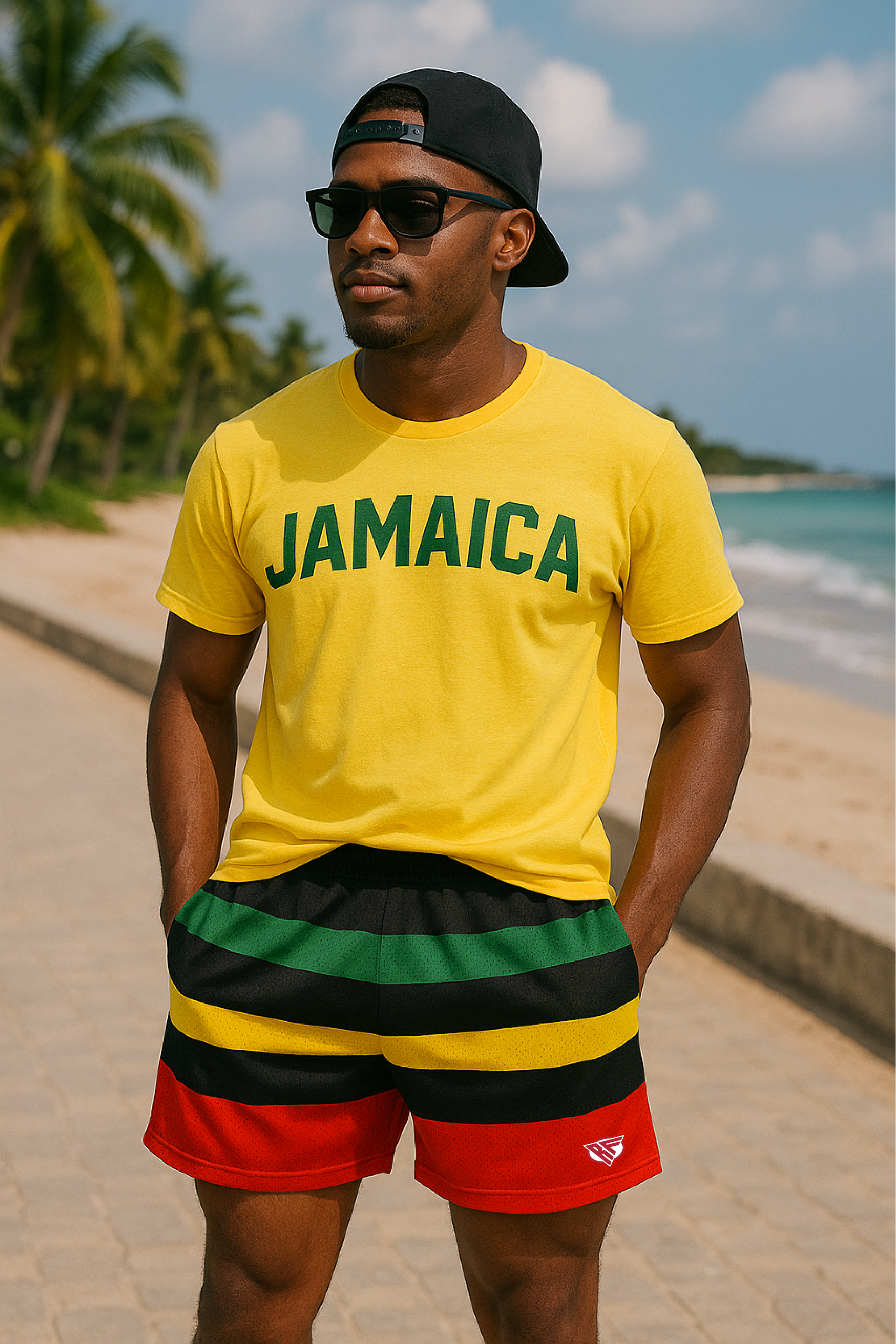 RF Wear Men's Mesh Rasta Shorts - Multicolor - Model Front View