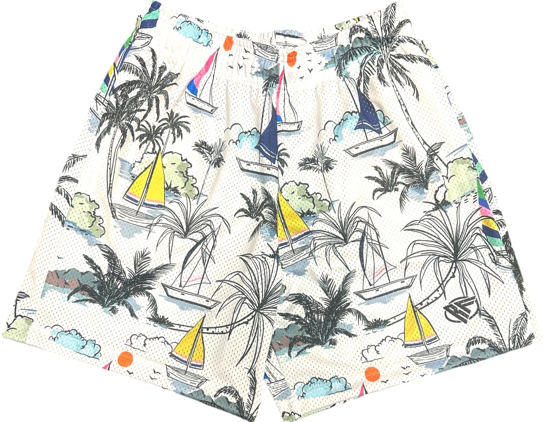 RF Wear Men's Mesh Sail Boats Shorts White/Multicolor - Front