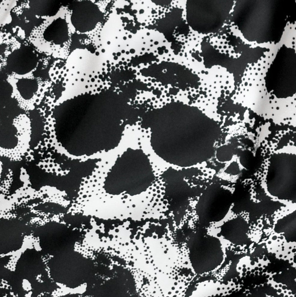 Close-up of RF-Wear Men's Mesh Skull Shorts in Black/White 