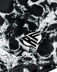 Close-up of RF-Wear Men's Mesh Skull Shorts in Black/White  with RF logo