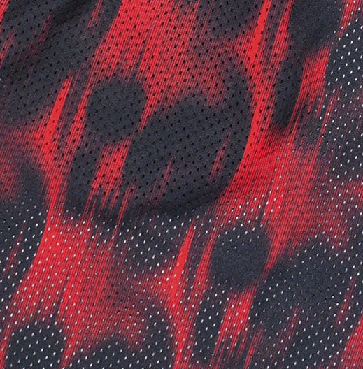 Close-up of RF-Wear Men's Mesh Skull Shorts in Black/Red 