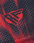 Close-up of RF-Wear Men's Mesh Skull Shorts in Black/Red with RF logo