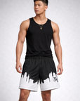 Man wearing a black tank top and RF-Wear Men's Mesh Skyline Shorts in Black