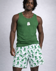 Man wearing a green tank top and  RF-Wear Men's Mesh Soldier Shorts in White/Green